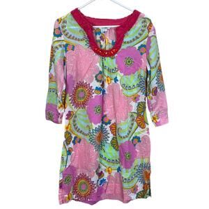 Boden Bright Floral Print Swimsuit Cover Up 100% Cotton Women's Size 8